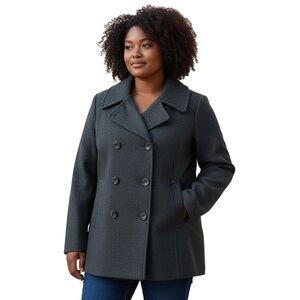 London Fog‎ Women’s Double-Breated Peacoat, Wool Blend, Color Black, Size XXL